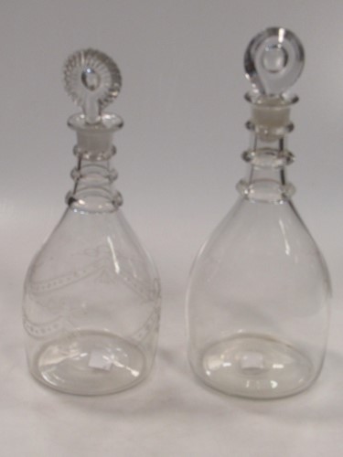 Lot 52 - Two 19th century tripple neck ring decanters...