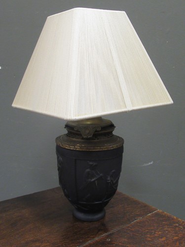Lot 105 - A G. de Feun black glass vase, now adapted as...