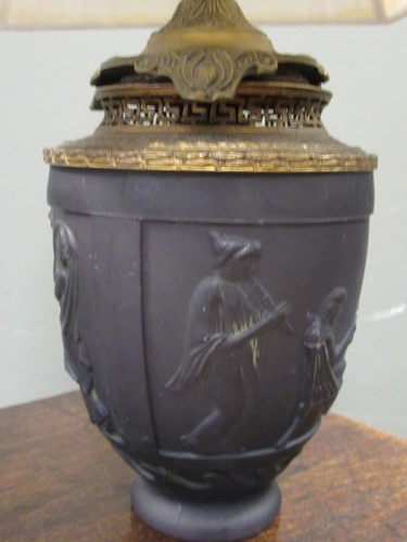 Lot 105 - A G. de Feun black glass vase, now adapted as...