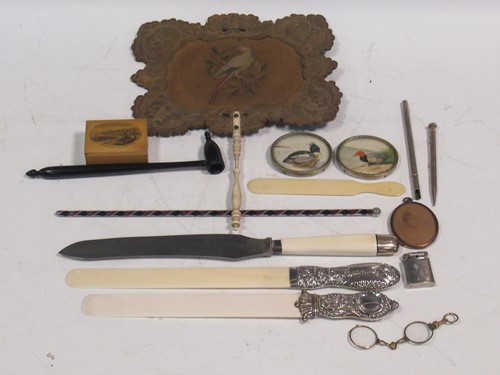 Lot 251 - Two silver handled ivory page turners, an...
