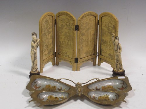 Lot 128 - A Chinese incised four-fold table screen circa...