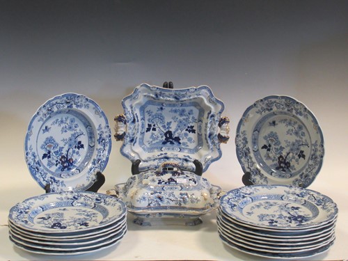 Lot 86 - A Victorian  "Real Stone" blue and white part dinner service, circa 1850