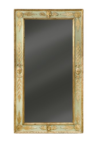 Lot 885 - A French painted light green, cream and gilt gesso wall mirror, 19th century