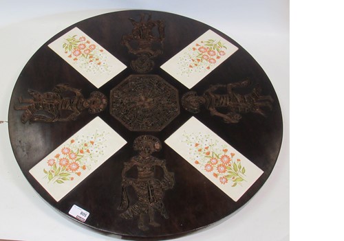 Lot 485 - A wirework inlay and tiled harwood 'Lazy Susan'...
