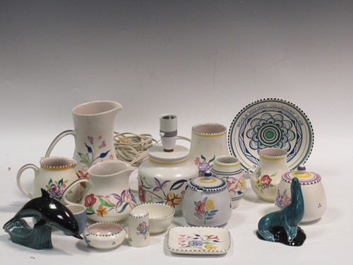 Lot 1 - Items of Poole pottery to include a lamp, jugs...