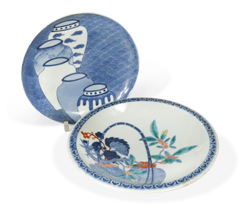 Lot 75 - A Japanese Nabeshima type porcelain dish, late Meiji period, circa 1900