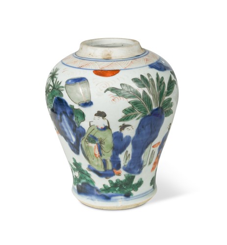 Lot 33 - A Chinese wucai porcelain baluster vase, Transitional Period, 17th century