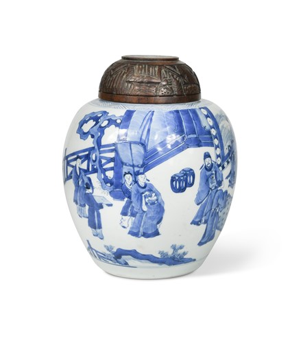 Lot 18 - A Chinese blue and white ginger jar, Qing Dynasty, Kangxi (1662-1722)