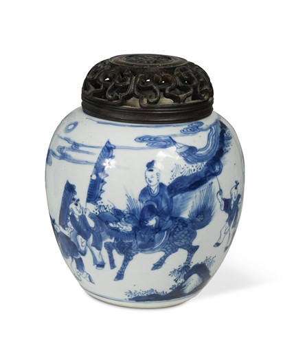 Lot 23 - A Chinese blue and white porcelain ginger jar, Qing Dynasty, Kangxi (1662-1722)