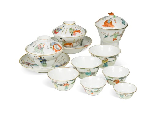Lot 35 - An unusual Chinese porcelain cup set and cover, late Qing Dynasty, circa 1890