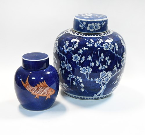 Lot 20 - A Chinese blue and white porcelain ginger jar and cover, Qing Dynasty, 19th century