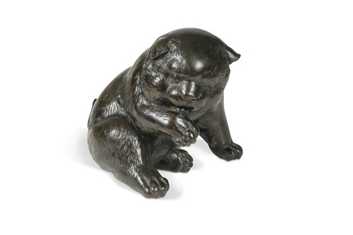 Lot 74 - A Japanese bronze puppy, late Meiji Period, circa 1900