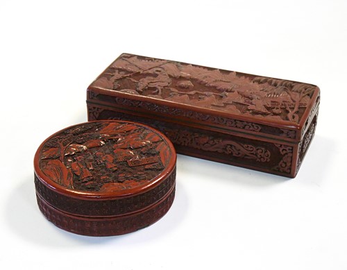 Lot 144 - A Chinese Cinnabar lacquer circular box and cover, late Qing Dynasty