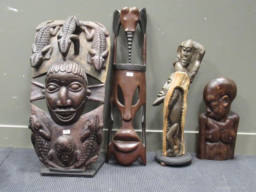 Lot 157 - A Makonde tree of life carving on stand 70cm...