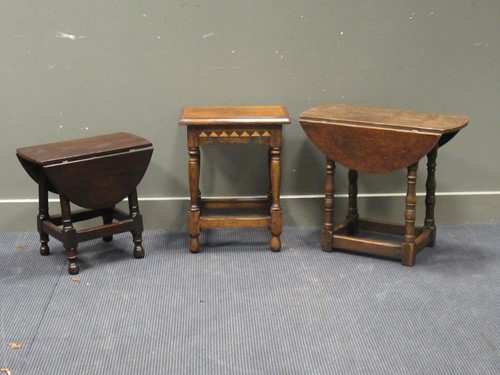Lot 474 - A 17th century style oak stool together with...