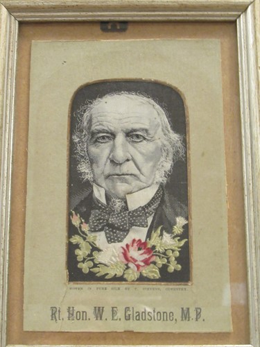 Lot 275 - W E Gladstone, a woven Stevengraph portrait 15...