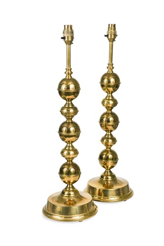 Lot 174 - A pair of mid-century brass table lamps, possibly Italian
