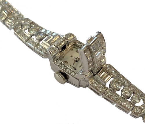 Lot 242 - Hamilton - A platinum diamond set cocktail watch