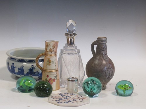 Lot 268 - A silver mounted glass decanter, a silver...