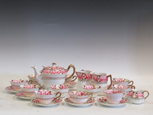 Lot 97 - A composed, mostly Foley, rose painted tea...