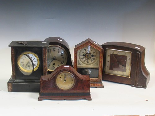 Lot 140A - Five various mantel clocks, including burrwood...