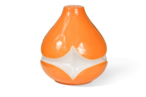 Lot 182 - An orange and white cased glass pendant light shade, 1960s
