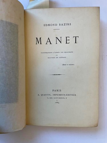 Lot 286 - BAZIRE (Edmond) Manet. Paris: A. Quantin 1884,...