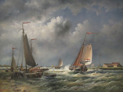Lot 444 - Brian Murray, A Dutch martime scene, oil on...