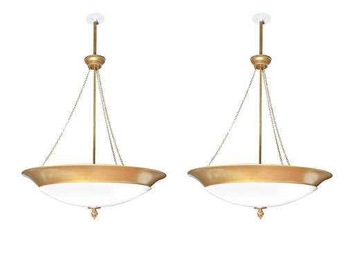 Lot 243 - A large pair of Art Deco pendant ceiling lights
