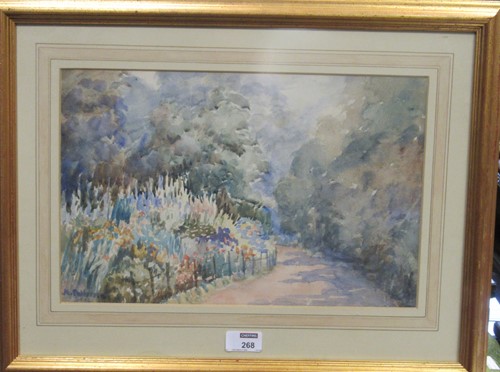 Lot 268 - J.E Patterson, a garden walk, sighed 'J E...