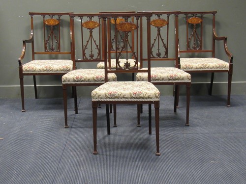 Lot 378 - An Edwardian parlour suite of six inlaid frame...