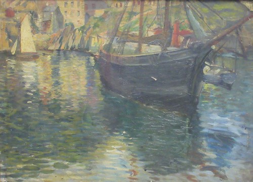 Lot 251 - Modern British School Boats in a harbour oil...