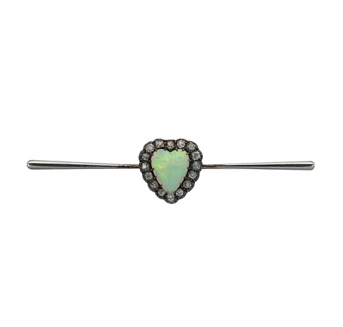 Lot 84 - A late Victorian opal and diamond cluster bar brooch