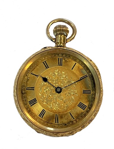 Lot 221 - Unsigned - A Swiss 18ct gold open-faced pocket watch