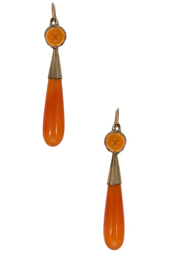 Lot 43 - A pair of cornelian ear pendants