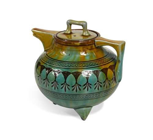 Lot 63 - Attributed to Christopher Dresser, an earthenware teapot