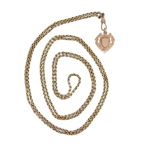 Lot 62 - A long guard chain with fob