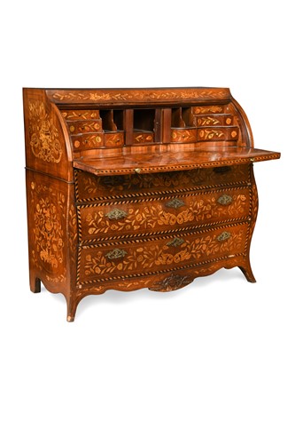 Lot 880 - A  Dutch walnut marquetry bureau, mid 19th century