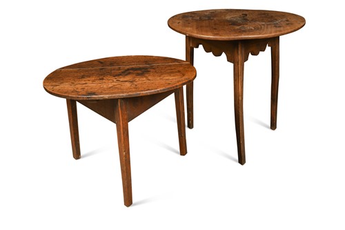 Lot 714 - Two elm cricket tables, 19th century