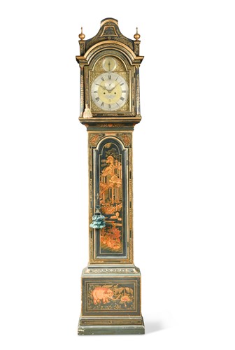 Lot 828 - A George III green lacquer and Chinoiserie decorated longcase clock