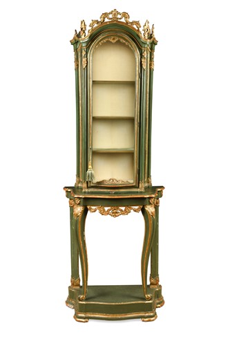 Lot 877 - A Venetian style painted and gilded cabinet on stand, 19th century and later