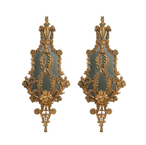 Lot 805 - A pair of carved giltwood and painted wall mirrors, 20th century