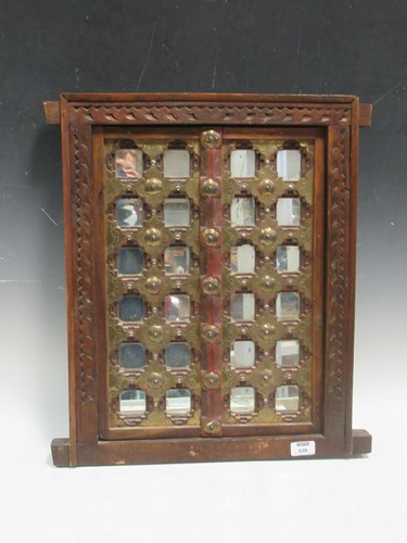 Lot 539 - Asian wooden inlaid mirror, 56 x 48 cm