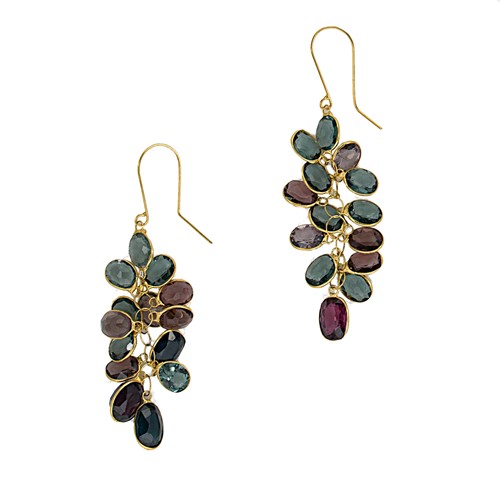 Lot 101 - A pair of tourmaline and garnet waterfall ear pendants