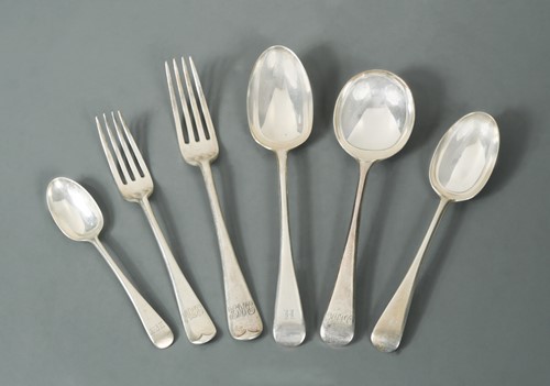 Lot 458 - A 36-piece harlequin set of early 20th century silver flatware with 14 additions