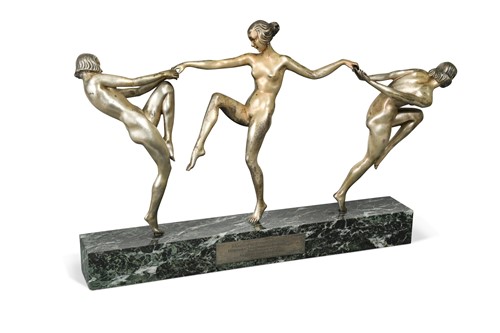 Lot 113 - Pierre Laurel (French, 1892-1962), Farandole, an Art Deco silvered bronze group