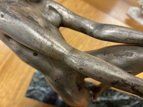 Lot 113 - Pierre Laurel (French, 1892-1962), Farandole, an Art Deco silvered bronze group