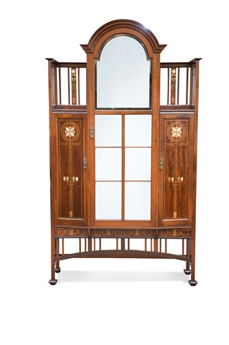 Lot 207 - A Glasgow School inlaid mahogany display cabinet retailed by A. Gardner & Sons, Glasgow