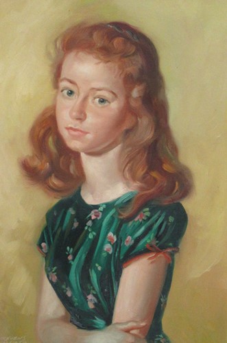 Lot 247 - John Strevens Portrait of girl in a green...
