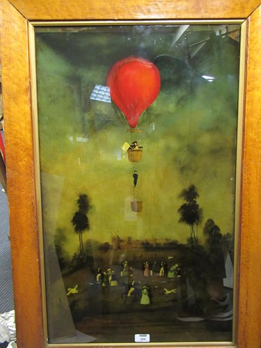 Lot 309 - An overpainted reverse glass print of figures...